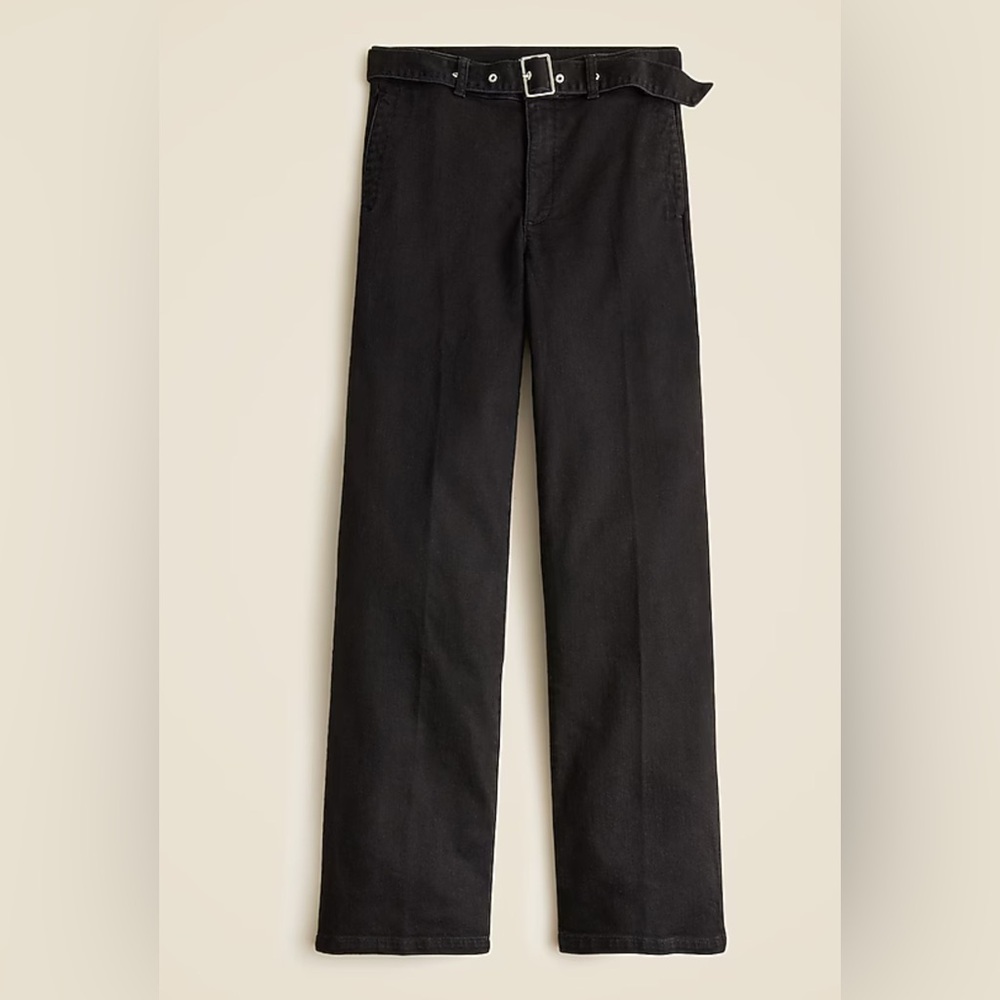J. Crew Belted Mid-Rise Wide-Leg Jeans in Black Stretchy Sz. 28 CF130 NEW